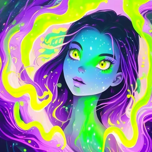 Prompt: monster girl, female anthro purple slime glass person, slimy slick smooth translucent skin, light and background showing through the clear body of a women posing in a brightly lit street, brilliant glowing bioluminescent blue dots cover her body. Beautifully long flowing muck trails behind.  light peaks through, god rays follow behind buildings. piercing yellow glowing eyes gazing into your soul. Hyper-realistic, photorealistic, hd, 4k resolution, high camera angle, god rays, sunlight, hyper reflective glassy skin