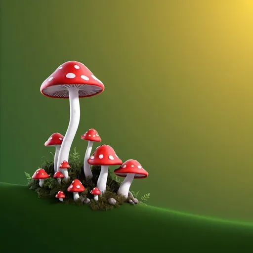 Prompt: Vibrant 3D illustration of a bustling red mushroom , varieties, high-quality