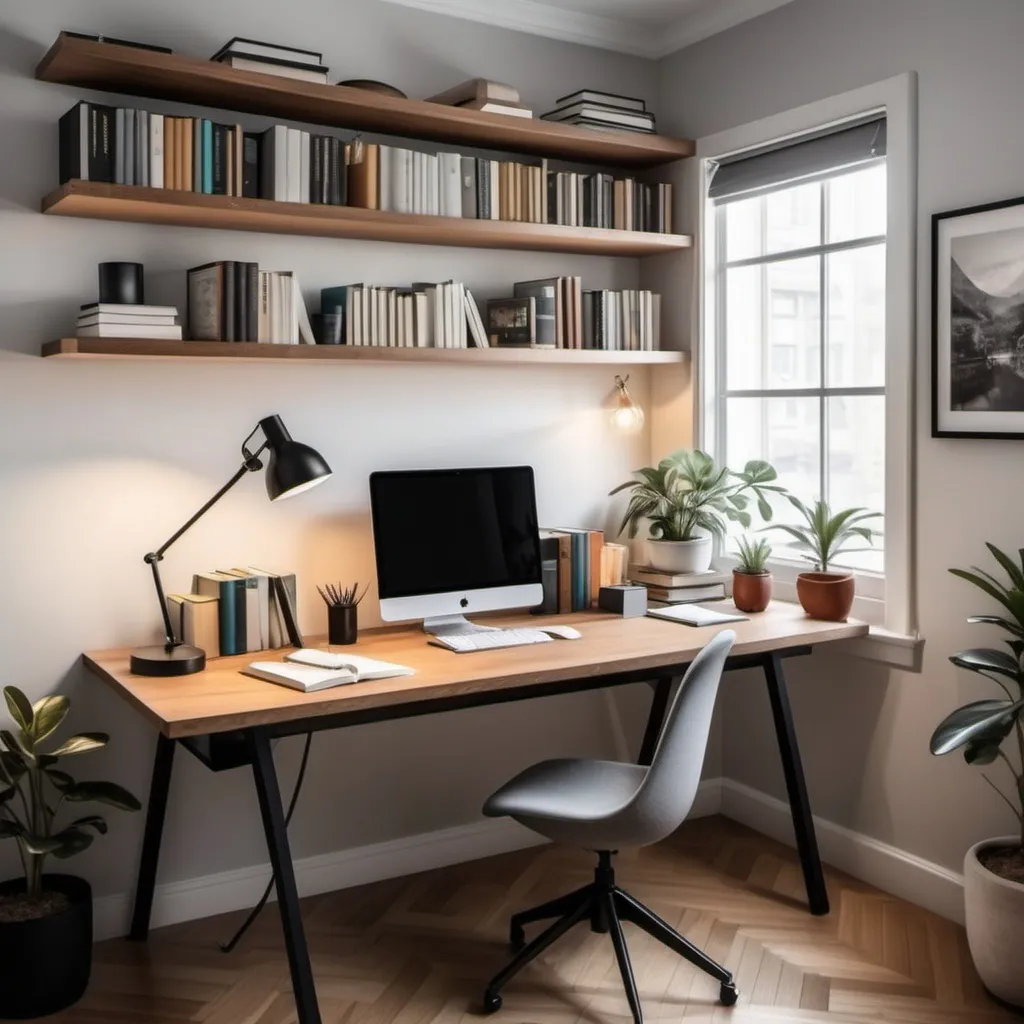 Prompt:  Imagine 
Office or Study Room: An office or study setup with books, a desk, and a chair gives a sense of purpose and productivity. It subtly communicates a professional or personal growth environment.