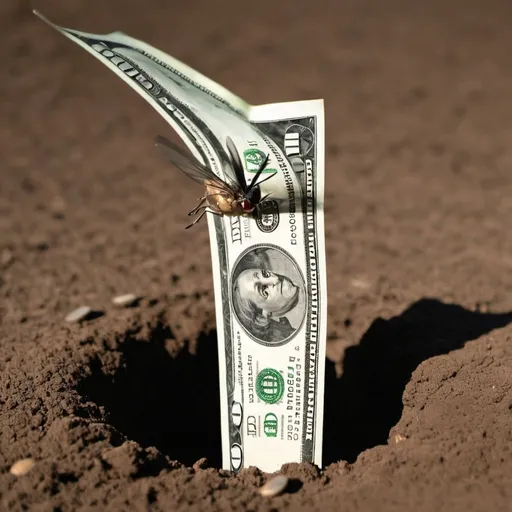 Prompt: money fly in the ground
