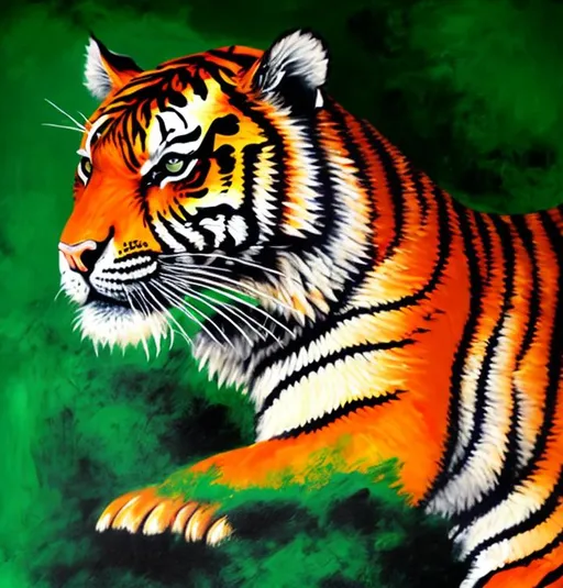 Prompt: tiger painting in forest green