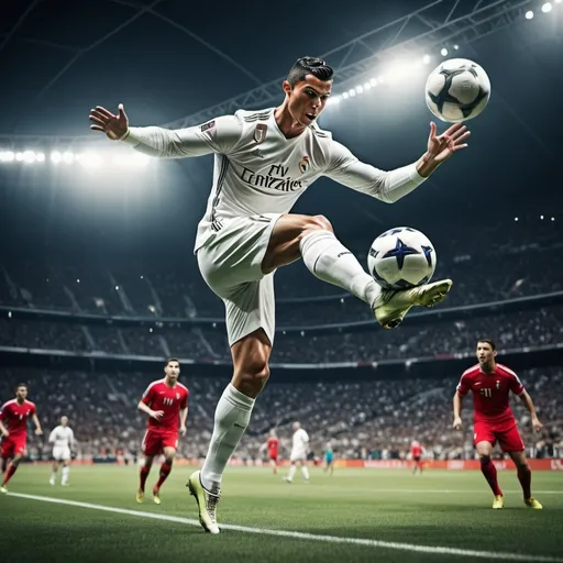 Prompt: Cristiano Ronaldo scoring a goal .