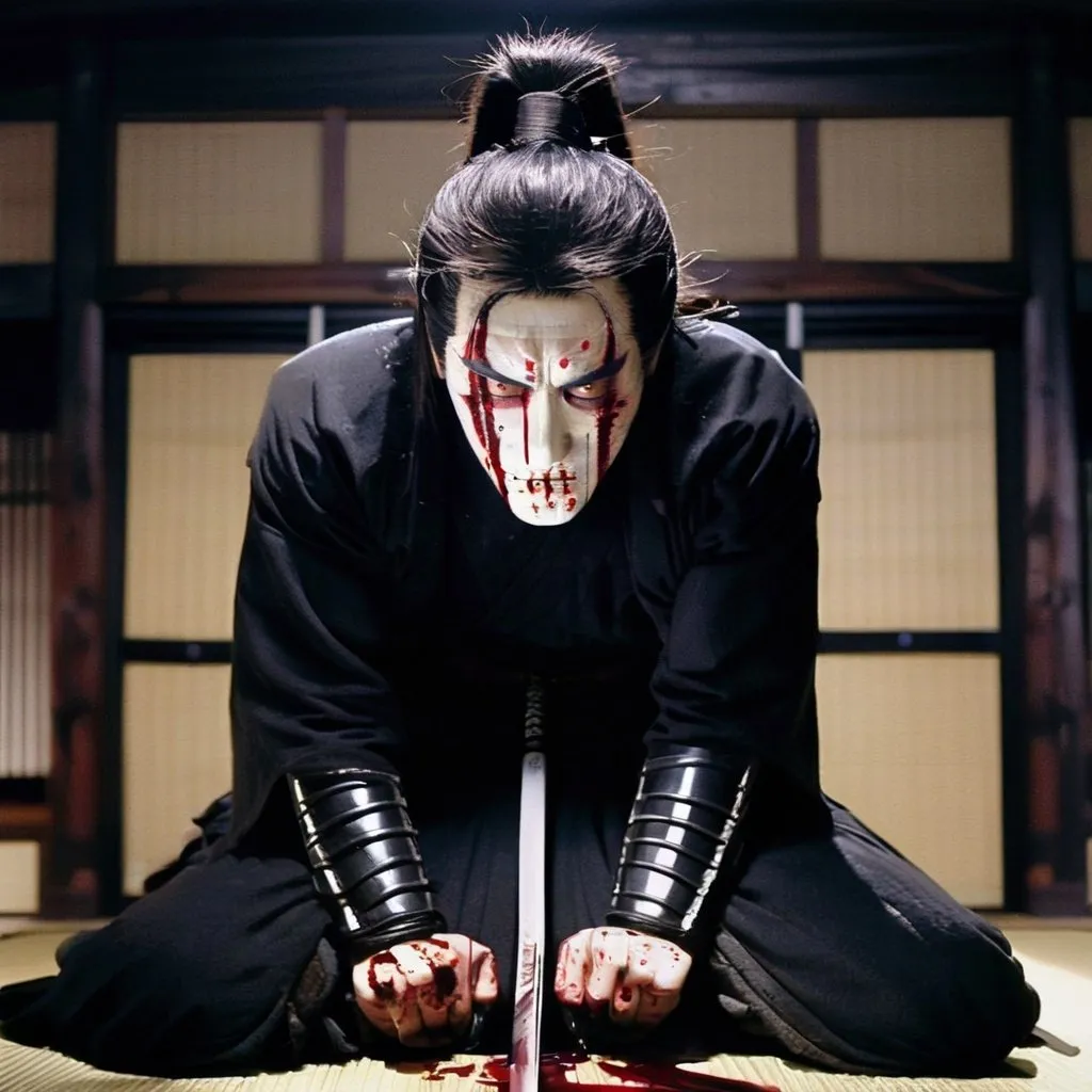 Prompt: warrior
katana
Corpse without head

Blood
Japan
Samurai
Black
Horror
House 
Oriental
