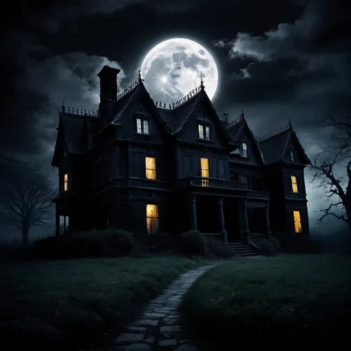 Prompt: Horror house
manor
ghost
black sky
full moon
