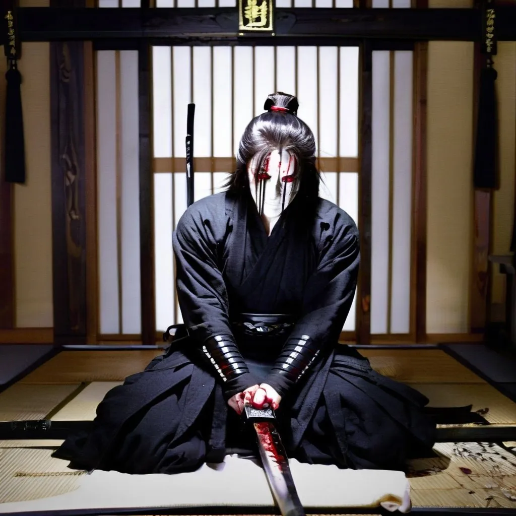 Prompt: warrior
katana
Corpse without head

Blood
Japan
Samurai
Black
Horror
House 
Oriental
