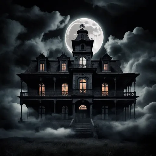 Prompt: Horror house manor ghost black sky full moon
Scary monster face in the cloud
Mexico flag