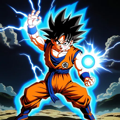 Prompt: Goku charging up a Kamehameha 