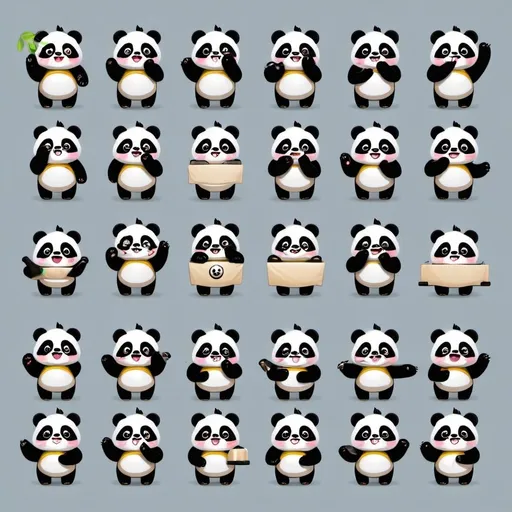 Prompt: Little Panda series emoticon pack with call, cry, cute, angry, dance, sleep, eat,   very high resolution, add details, detail enhancement,...