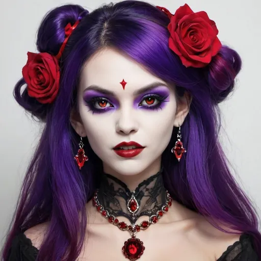 Prompt: Pandora Dominichi. Make it vibrant and colorful. Vampire.