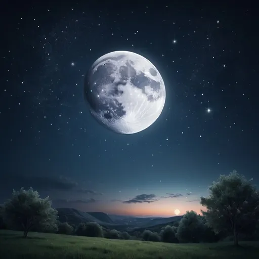 Prompt: An absolutely beautiful night sky with the moon and the stars.  Extremely photo realistic 