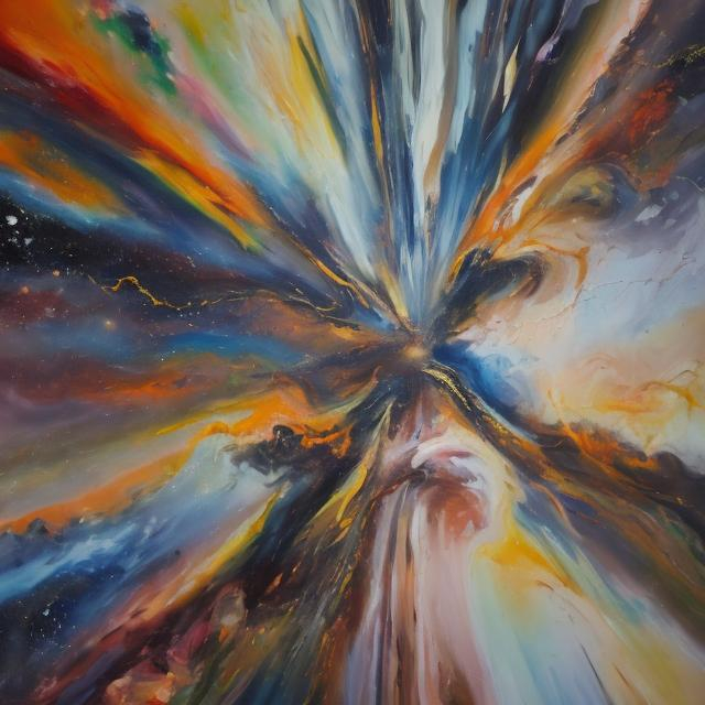 Prompt: The most abstract oil painting of the collision of absolute nothing and the entirety of all of space and time