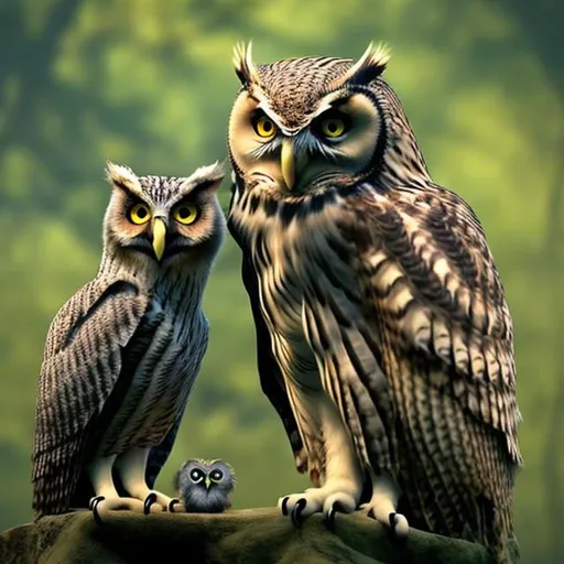 Prompt: A mother owl taking care of her baby owl.  Extremely photo realistic