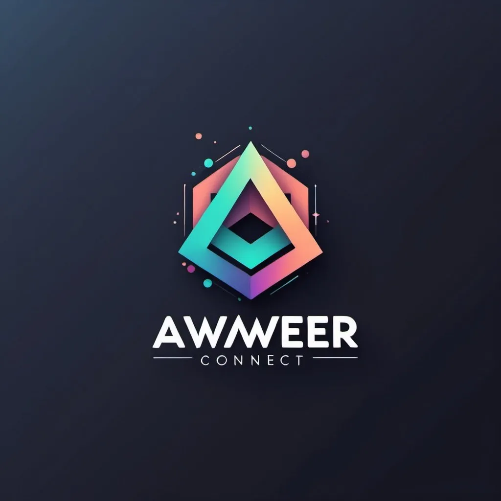 Prompt: Generate a logo representing abstract growth using a combination of geometric shapes and gradients. Incorporate the text 'Aweer Connect' within the design, using a complementary color scheme.