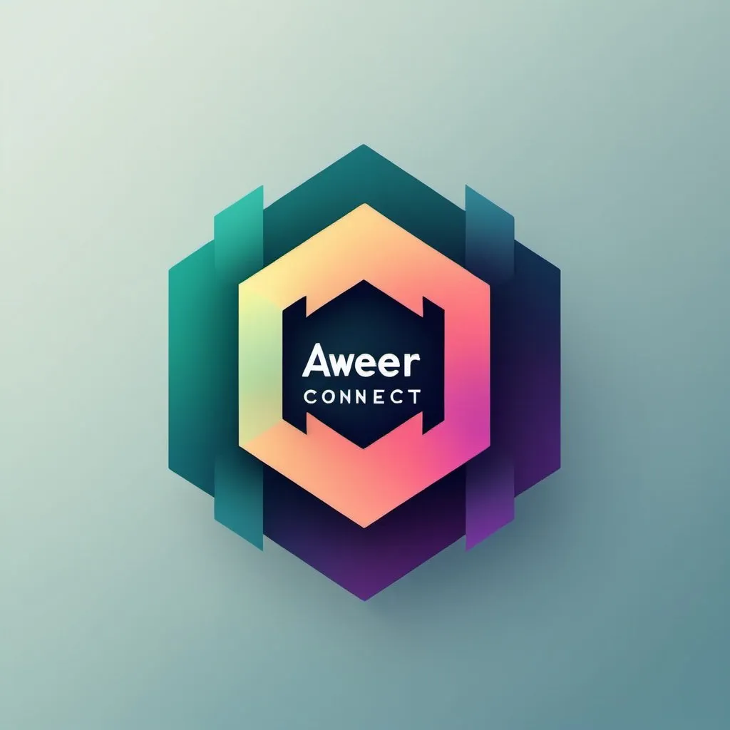 Prompt: Generate a logo representing abstract growth using a combination of geometric shapes and gradients. Incorporate the text 'Aweer Connect' within the design, using a complementary color scheme.