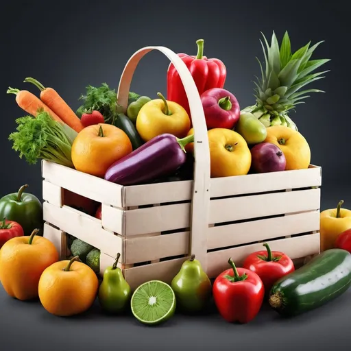 Prompt: "Create a photorealistic image for a fresh produce delivery service in the Gulf region. Showcase a variety of colorful fruits and vegetables from the Al Aweer fresh fruits and vegetables market in Dubai, United Arab Emirates arranged in a visually appealing composition. Include a clear call to action like "Get your fresh harvest delivered today!" using a bold and modern font. Use a bright and inviting color palette