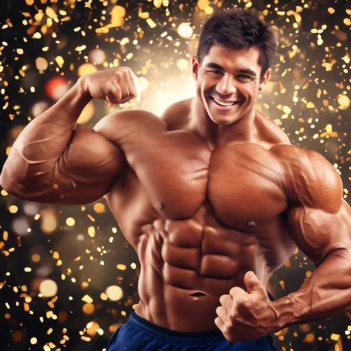 Prompt: a bodybuilder wishing happy new year