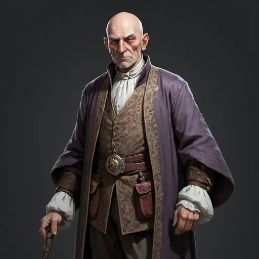 Prompt: an elderly male noble, full body portrait. incredibly rich but dour and mean. Hooked nose, stooped posture, cane. begin to bald, fantasy rpg