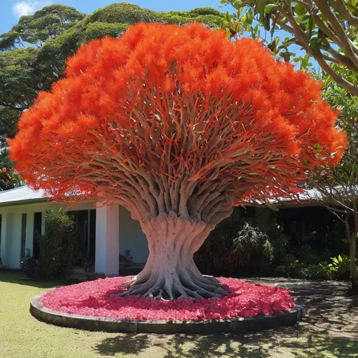 Prompt: Create a dead coral bed, with one vibrant alive and very colourful coral tree. Focus in contrast between life an death