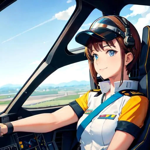 Prompt: A pilot giving the OK sign in his cockpit