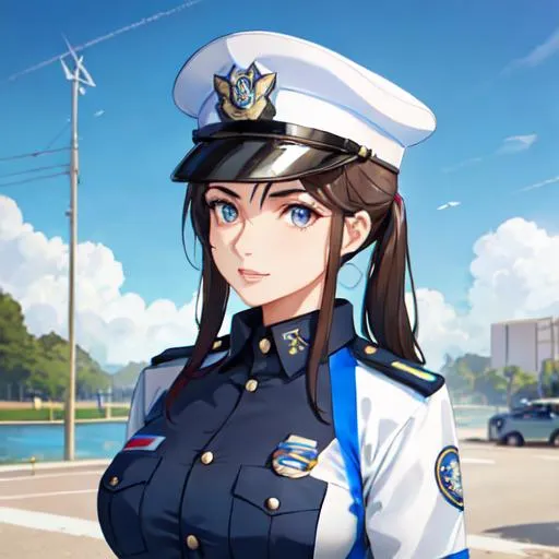 Prompt: A female police officer on a recruitment poster