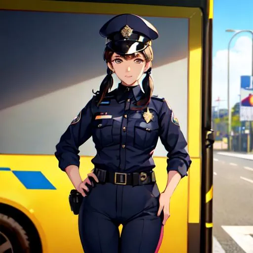 Prompt: A female police officer on a recruitment poster