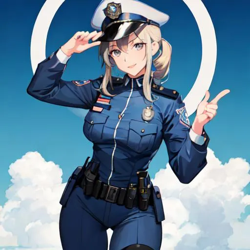 Prompt: A female police officer posing for a recruitment poster