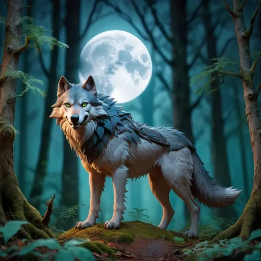 Prompt: Wetewolf in a mystical forest under the full moon