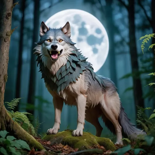 Prompt: Wetewolf in a mystical forest under the full moon