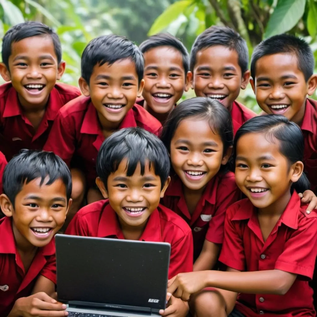 Prompt: indonesian kids being happy because can access internet