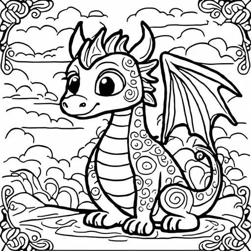 Prompt: dragon, simple black and white coloring book art, in the style of <mymodel>