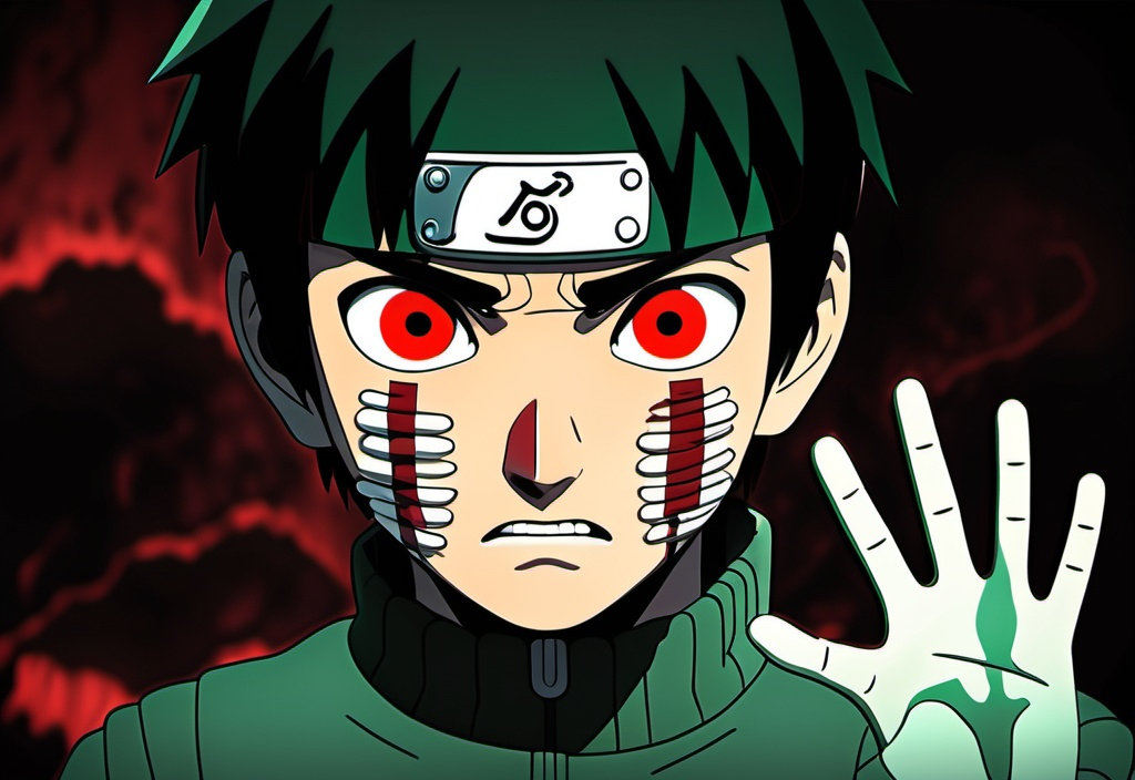 Prompt: "A dark, eerie anime-style image of Rock Lee from Naruto, reimagined with a horror twist. His face is altered to have glowing red eyes and a sinister, jagged mouth resembling a demonic grin. He is saluting with a bandaged hand, and the scene has a glitchy, VHS-style filter with a blurred and distorted effect. The lighting is dim, creating a creepy, unsettling atmosphere. The text 'FUNK ESTRANHO' is displayed in bold, red neon letters, with 'ROCK LEE AMV/EDIT' written below in a smaller font. The background is dark and minimalistic, enhancing the horror aesthetic."