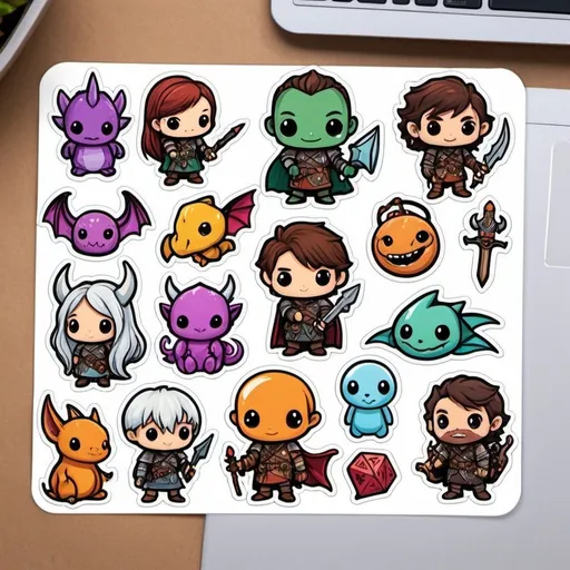 Prompt: cute dungeons and dragons themed stickers