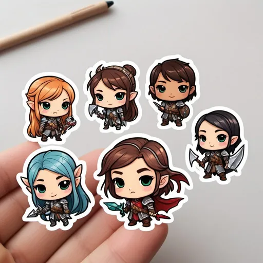Prompt: cute chibi style dungeons and dragons themed stickers