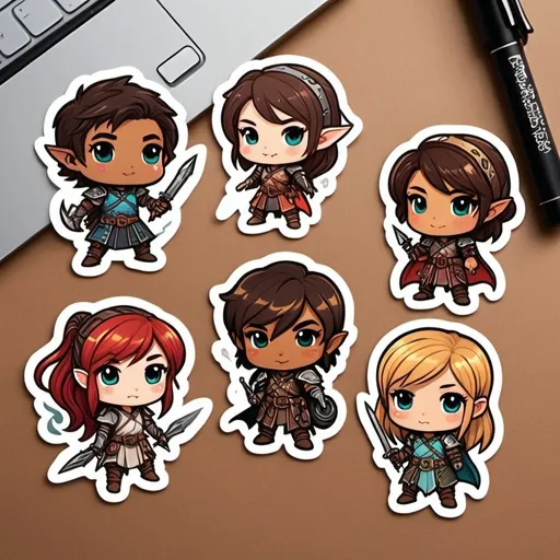 Prompt: cute chibi style dungeons and dragons themed stickers