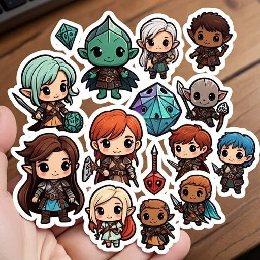 Prompt: cute dungeons and dragons themed stickers