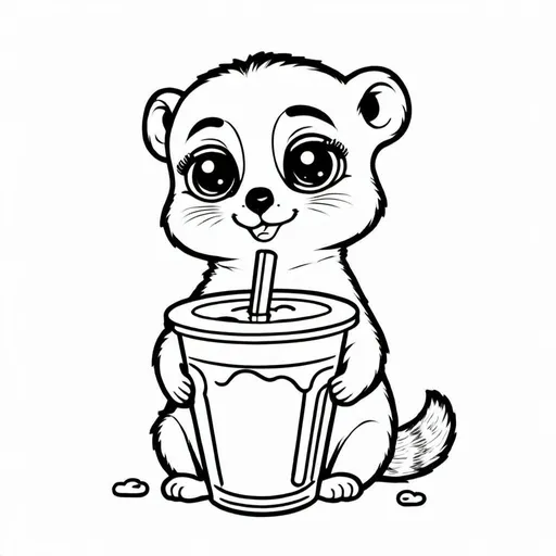 Prompt: Super simple, kawaii coloring book style, cute Meerkat, boba tea, pastel colors, adorable, kawaii, coloring book style, cute, simple, minimalistic, detailed fur, sweet expression, pastel, kawaii style, coloring book, high quality, soft lighting