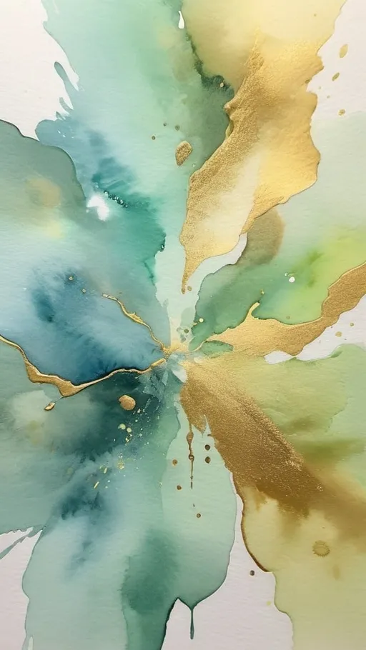 Prompt: Beautiful abstract watercolor light green, light blue, gold to silver  with an intermediate glow color solution
