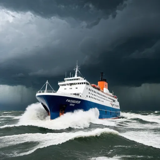 Prompt: A passenger ferry in a storm