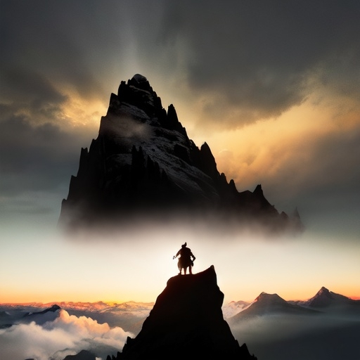 Prompt: Silhouette Thor On A Mountain