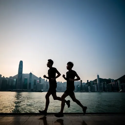 Prompt: A Silhouette Running After Another Silhouette In Hong Kong