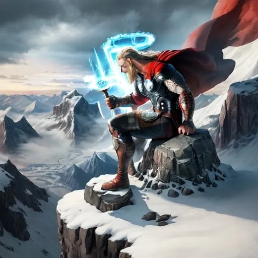 Prompt: Thor On A Mountain