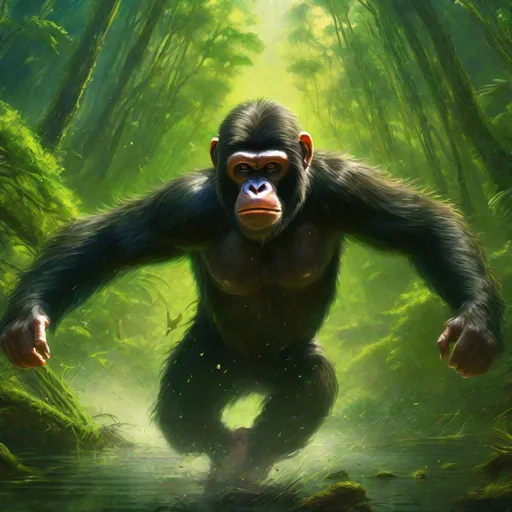 Prompt: Zoomed out wide angle view of Wild Ape-like creature leaping at the viewer in a green swamp, ready to attack, angry looking, epic anime portrait, beautiful 8k eyes, fine oil painting, intense, lunging at viewer, zoomed out view of character, 64k, hyper detailed, expressive, intense, aggressive, intelligent, covered in scratches and scars, golden ratio, precise, perfect proportions, vibrant, hyper detailed, dynamic, complementary colors, UHD, HDR, top quality artwork, beautiful detailed background, unreal 5, artstaion, deviantart, instagram, professional, masterpiece, in the style of magic the gathering
