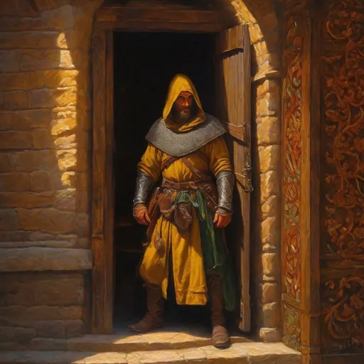 Prompt: Medieval assassin hiding in shadows, fark color tones, fine oil painting, intense, zoomed out view of character, 64k, hyper detailed, expressive, intense, aggressive, intelligent, golden ratio, precise, perfect proportions, vibrant, hyper detailed, dynamic, complementary colors, UHD, HDR, top quality artwork, beautiful detailed background, unreal 5, artstaion, deviantart, instagram, professional, masterpiece, in the style of magic the gathering
