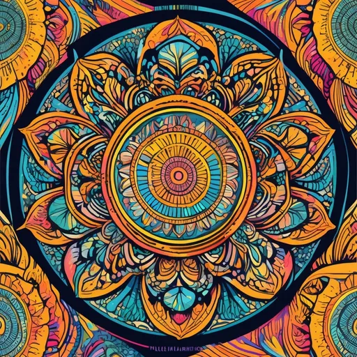 Prompt: (whimsical mandala with 8 vortices), intricate thin line art, vibrant flat colors, soothing symmetry, captivating design, artistic flair, visually engaging patterns, magical aura, seamless flow, modern illustrative style, detailed elements, enchanting visual, (high quality) illustration, 4K, ultra-detailed.