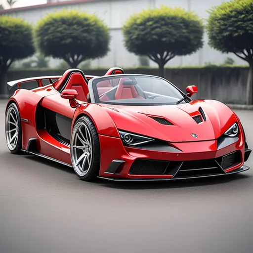 Prompt: red color sports car, small size two seater only , 4 turbo engiene with designed gates