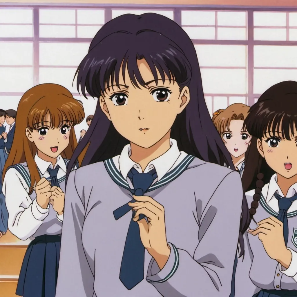 Prompt: 1990s anime screencap, a school girl, anime scene k-pop in dancing 