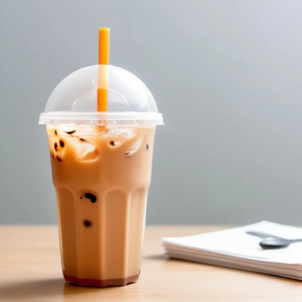 Prompt: Make a photo of refreshing Iced Milk Tea in a plastic cup