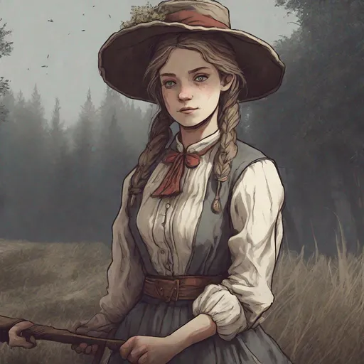 Prompt: Create an illustration of a photo of a beautiful peasant girl from the victorian era. based on the aesthetics of the videogame bloodborne.