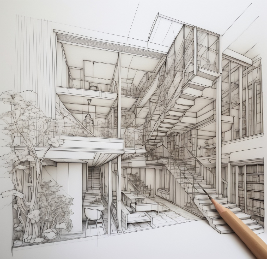 Prompt: can you make it more line work and like a linedrawing by an architect -not so much as a cartoon

