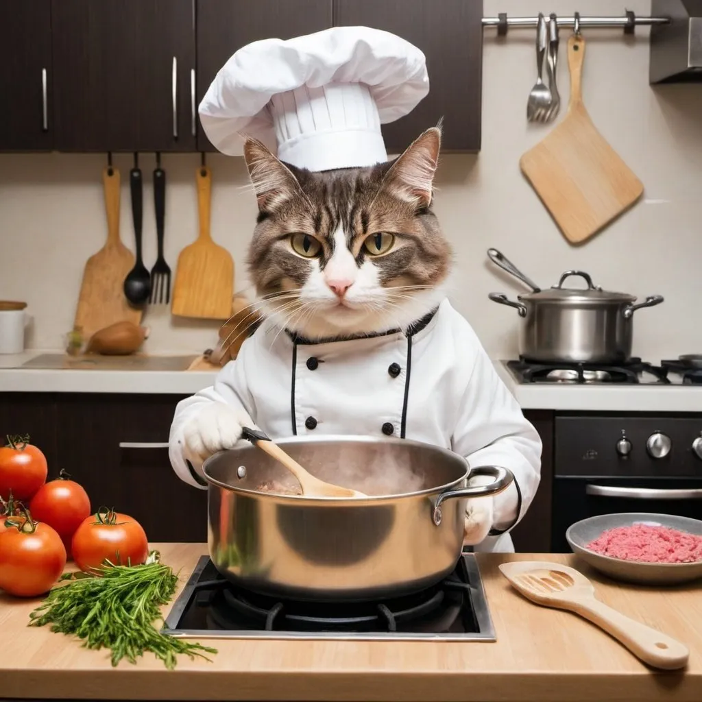 Prompt: A cat cooking